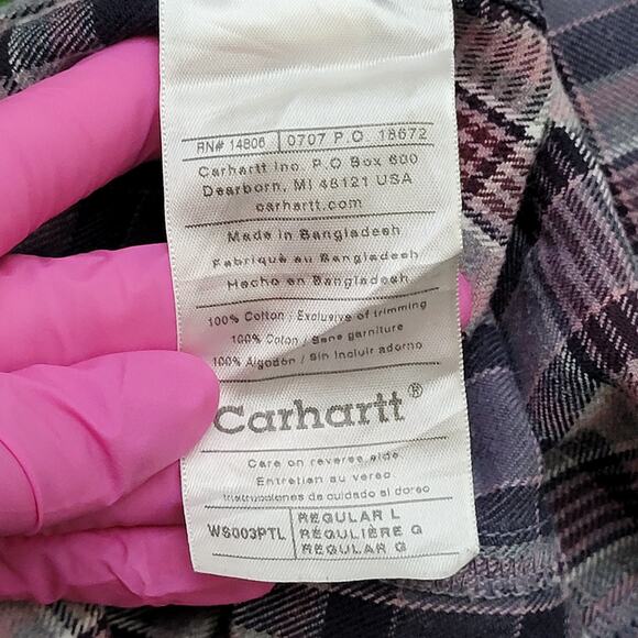 CARHARTT Western Plaid Button Shirt Womens Large 21x25 Yoke - Picture 8 of 13